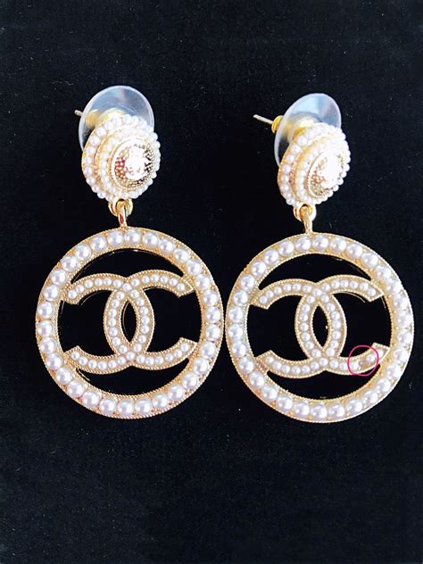 earring chanel cc pearl|authentic Chanel cc logo earrings.